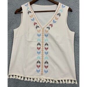 Unbranded Boutique Sleeveless Pullover Tassled Native American Indian Design Top